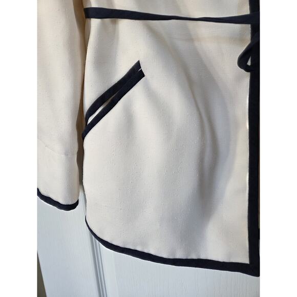 Vintage Gino Rossi Cream Navy Trim Retro Woven Nautical Belted Jacket, Size XS - Picture 7 of 14